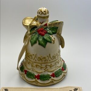 Holiday Holly Bell Ornament by H. BeaugArt with Gold and Green Accents